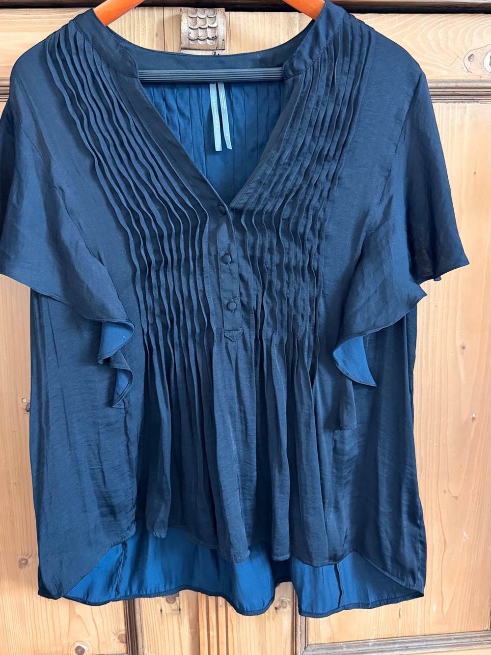 Anthropologie Black Pintuck Flutter Sleeve Blouse